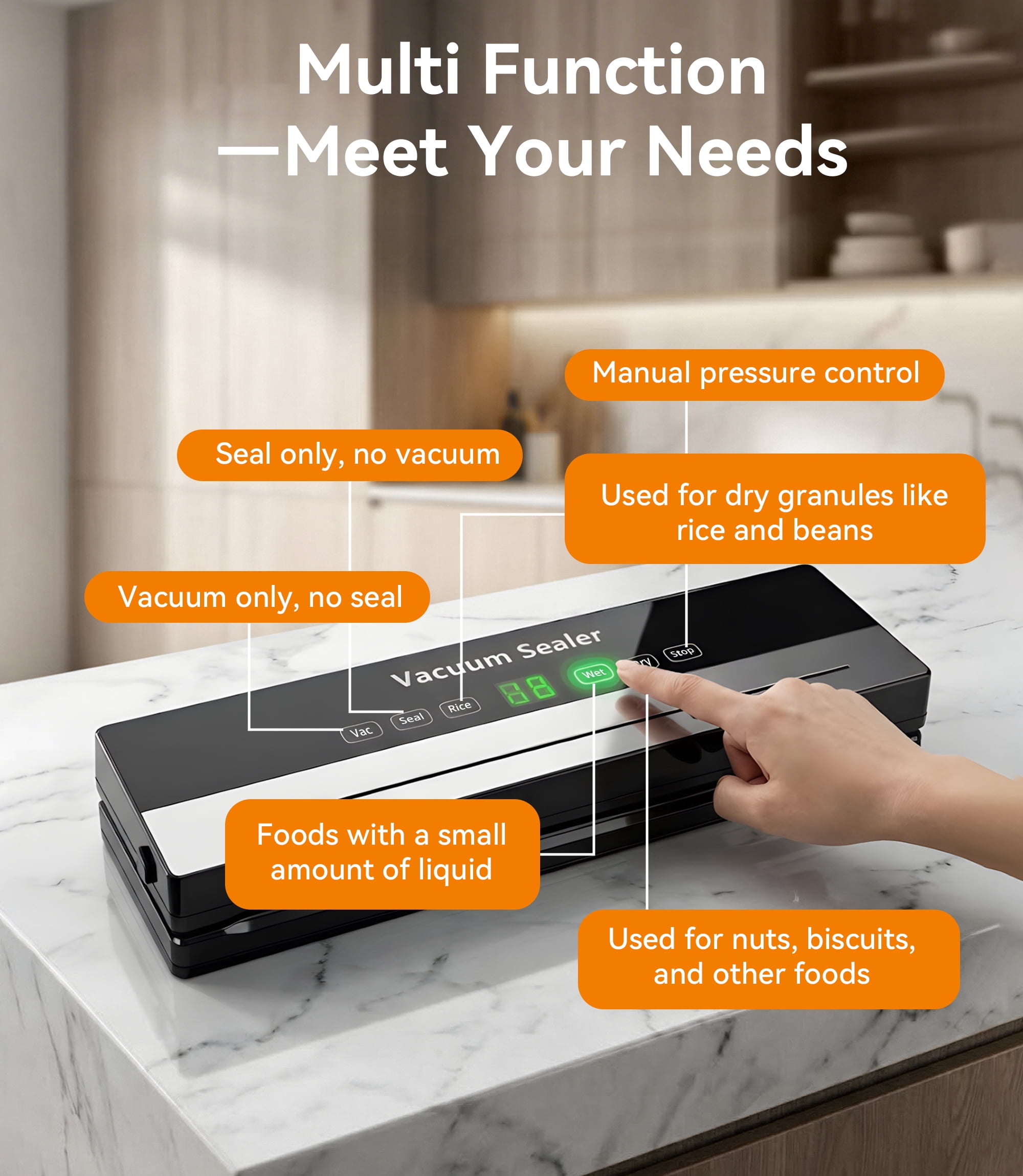 M Buder Vacuum Sealer Machine 16.5in, Automatic Sealing for Food Storage with Cutter, 5 Modes, Residential, Commercial
