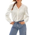 thumbnail image 1 of Blusa LUXVEER de encaje para mujer, manga larga, cuello en V, 1 of 6