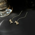 thumbnail image 4 of Solid 925 Sterling Silver CZ Bow Dangle Chain Earrings for Women Teens Tiny Bow Dangle Earrings Threader Tassel, 4 of 5
