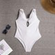 thumbnail image 5 of Traje de baño de una pieza Cuello en V Diseño de correa sin espalda Color puro Traje de baño de una pieza de moda Traje de baño de mujer Blanco L, 5 of 7