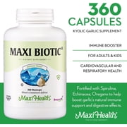 Maxi Health Maxi Biotic Garlic Supplement with Spirulina, Oregano & Echinacea – 360 Capsules – Unisex
