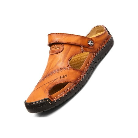 

UKAP Men s Slide Sandal Slip On Sandals Summer Flat Adjustable Casual Shoes Mens Closed Toe Comfortable Yellow Brown 11