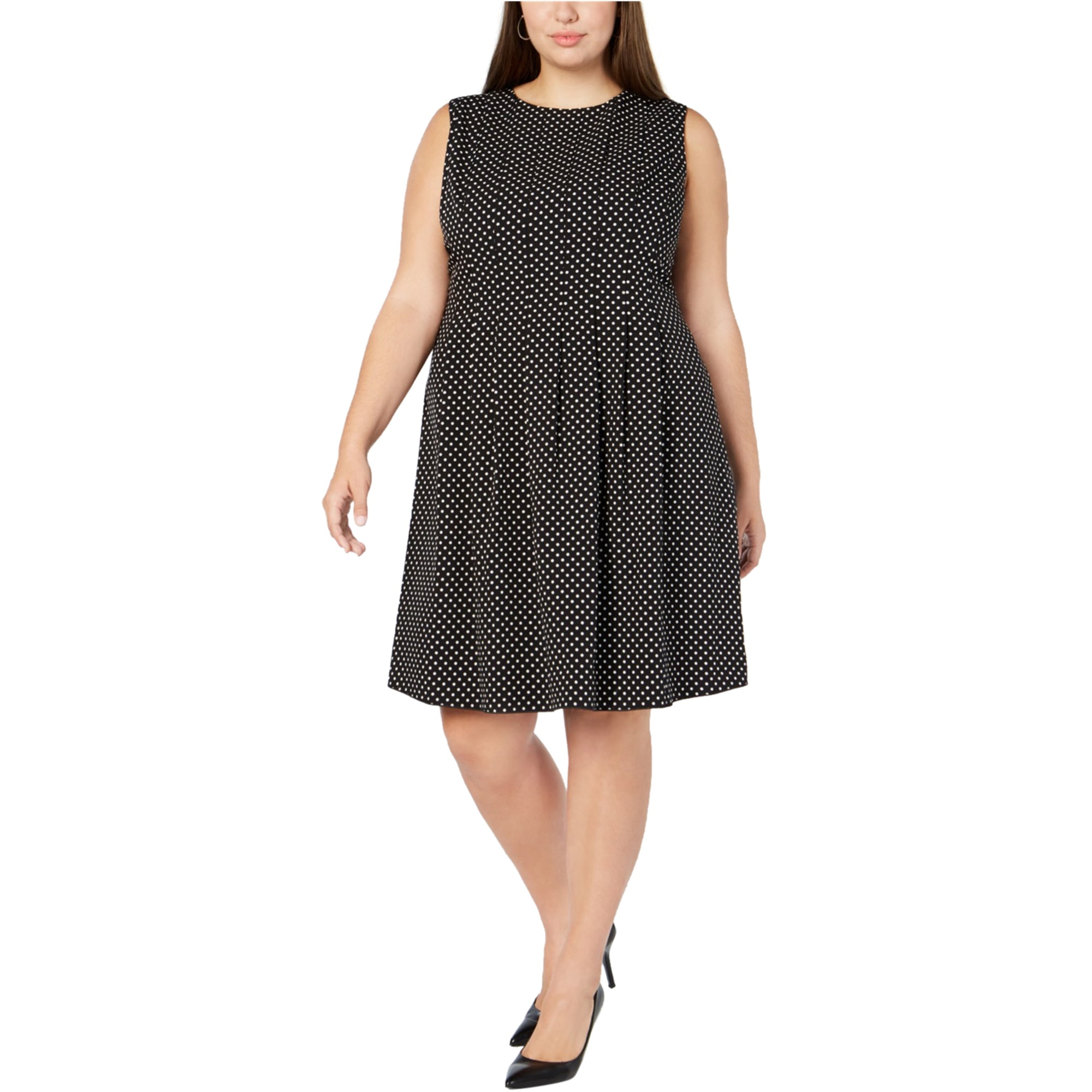 Anne Klein Womens Polka Dot Fit & Flare Dress, Black, 20W - Walmart.com