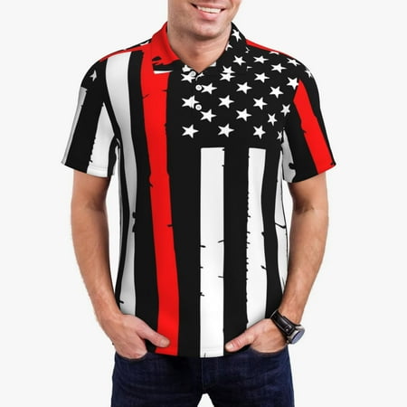 Gaeub Firefighters USA Flag Print Men s Polo Shirts Short Sleeve Golf Performance Shirts Stretchy Golf Shirts Casual Summer Beach Shirts-XX-Large