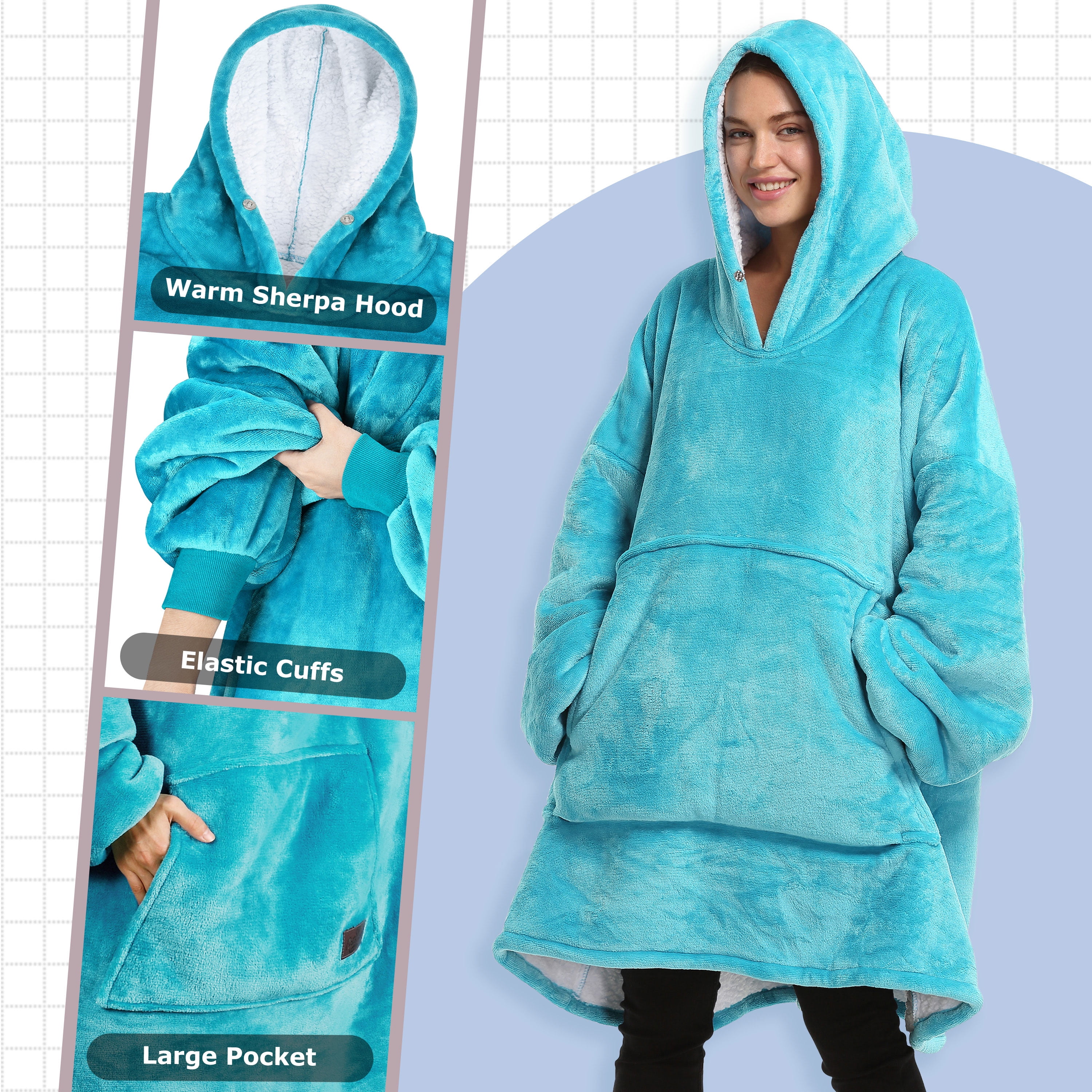 Oversized Hoodie Sweatshirt, Wearable Sherpa Blanket Pullover, Soft Warm Comfortable Portable Travel Sweater Pillow for Adults Men Women, Gift for Her