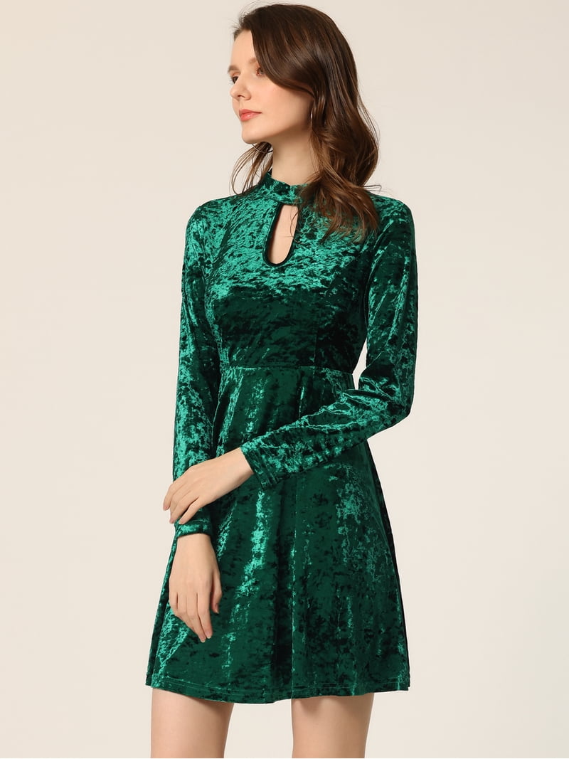 DARING DIVA Women's Prom Choker Neck High Waist Velvet Mini Dress XL Dark Green