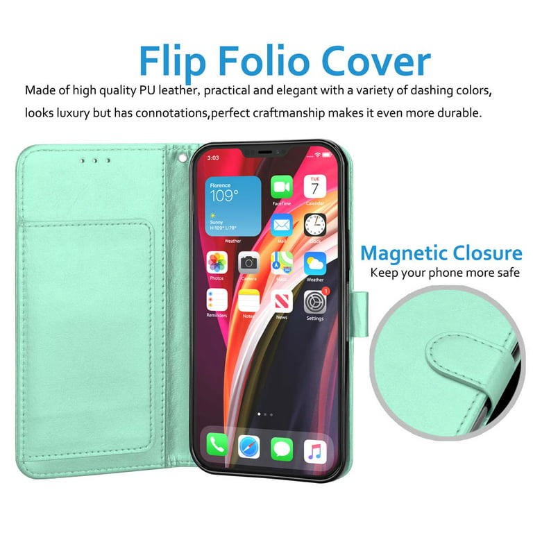 FYY Compatible with iPhone 12 Case/iPhone 12 Pro Case, [Kickstand Feature] Luxury PU Leather Wallet Case Flip Folio Cover with [Card Slots] and