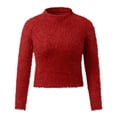 thumbnail image 4 of WREESH Womens Fashion Slim Sweaters Fuzzy Turtleneck Sweater Solid Color Pullover Long Sleeve Tops Casual Turtleneck Sweater Pullover Top Slim Blouse Red, 4 of 7