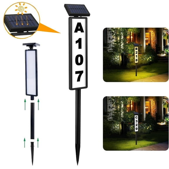 DICEEVIL Solar Address Sign, Lighted House Address Numbers Sign Plaques, House Numbers for Outside Rechargeable LED Illuminated Mailbox Numbers Plaque for Street Yard Garden Driveway