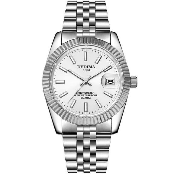 Resicozy Watches for Men Stainless Date Casual Wrist Watch Fashion Round Dial Watch for Business Dress Quartz Silver with White Face