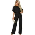 thumbnail image 5 of Ettsollp Women Jumpsuit with Lace-up Belt Wide Leg Short Sleeves Pure Color O Neck High Waist Outfit Casual Formal Long Romper Outfit, 5 of 8