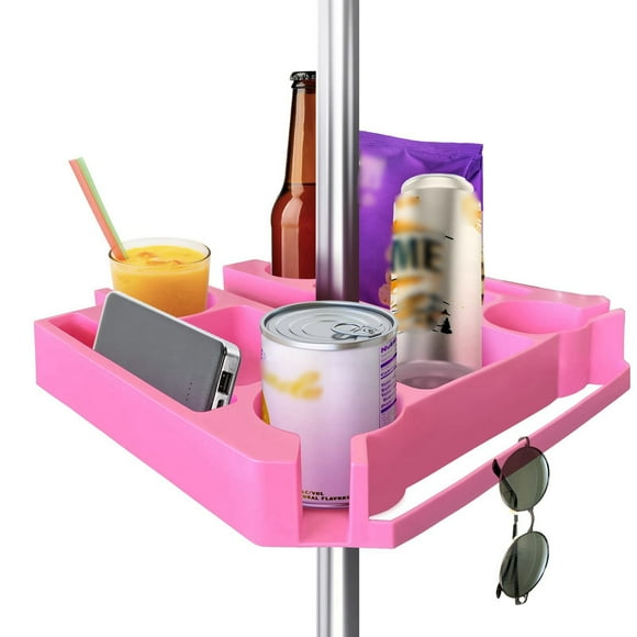 WIFKLSIIPG 13 inch Beach Umbrella Table Tray with 4 Cup Holders 3 Snack Compartments 3 Sunglass Holes 2 Cell Phone Slots Beach Umbrella Table Accessories for Beach Terrace Garden Pool