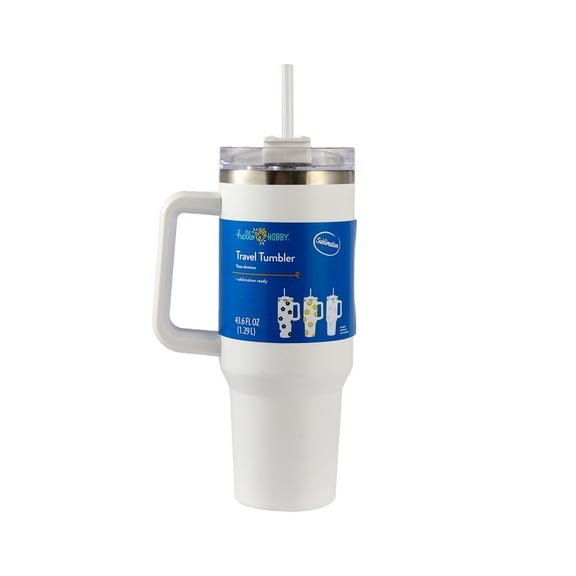 Hello Hobby 40oz Stainless Steel Tumbler with Handle and Lid Straw, Double Wall Insulated, White Blank