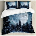 thumbnail image 3 of Winter Duvet Cover Set Twin Size, Dreamy Winter Night with a Big Full Moon and a Bench in Park Stars in the Darkness, Decorative 2 Piece Bedding Set with 1 Pillow Sham, Blue White, by Ambesonne, 3 of 3