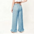 thumbnail image 4 of JGGSPWM Women's Gingham Pants Y2K Cotton Wide Leg Ruffle Hem Lounge Pants Plaid Elastic Wasited Trouser with Pockets Blue XL, 4 of 7