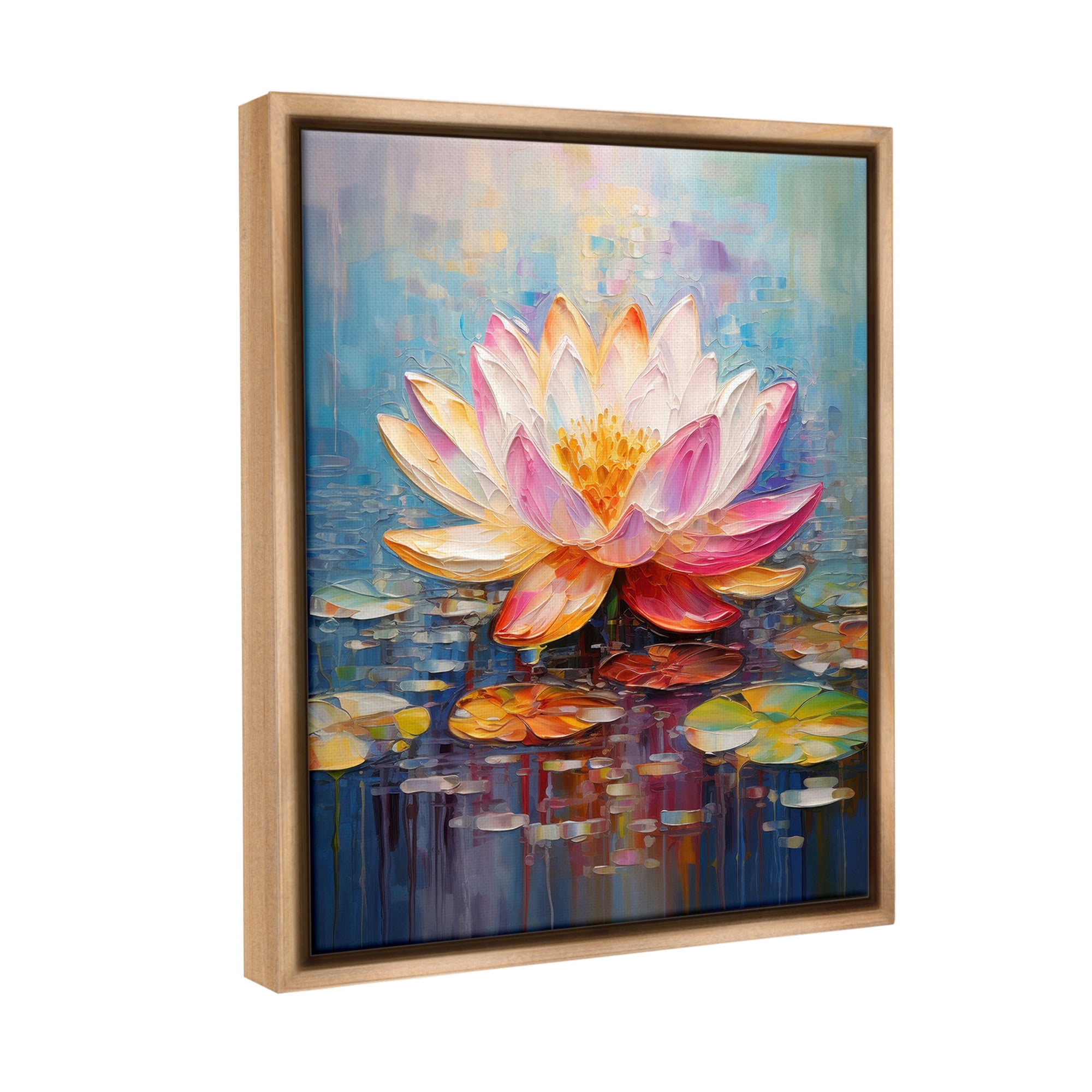 Stupell Industries Modern Lotus Bloom Botanical & Floral Painting Brown Floater Framed Canvas Art Print Wall Art, 17 x 21