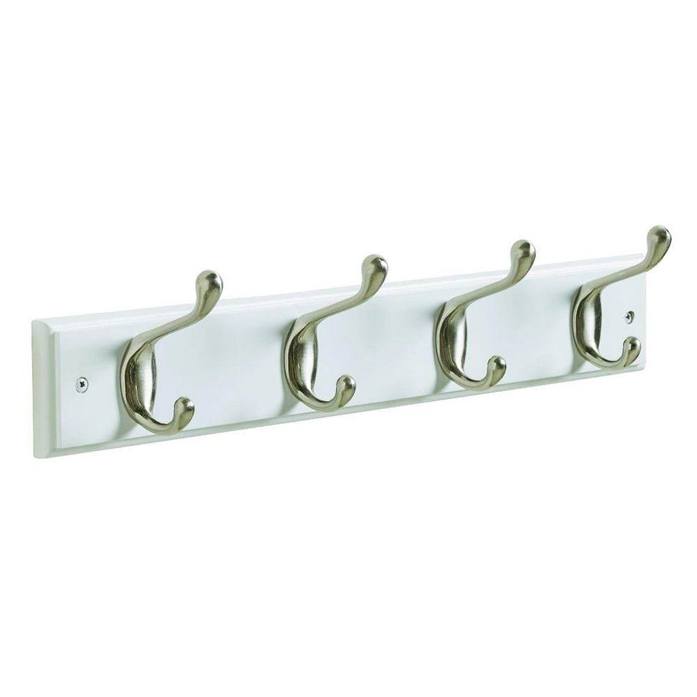 18 in (457 mm) 4 Hook White/Satin Nickel Hook Rack