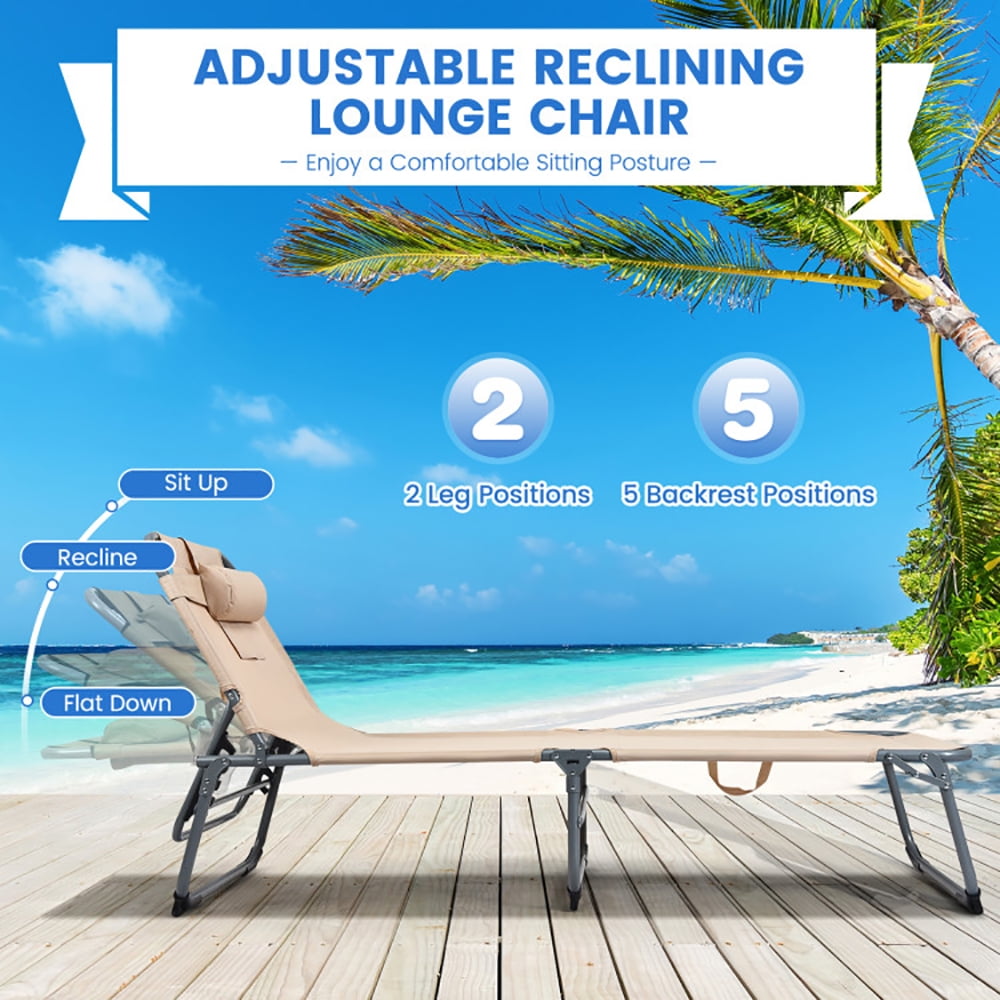 Aimee Lii Folding Chaise Lounge Chair with Face Hole for Beach, Patio Loungers, Beige