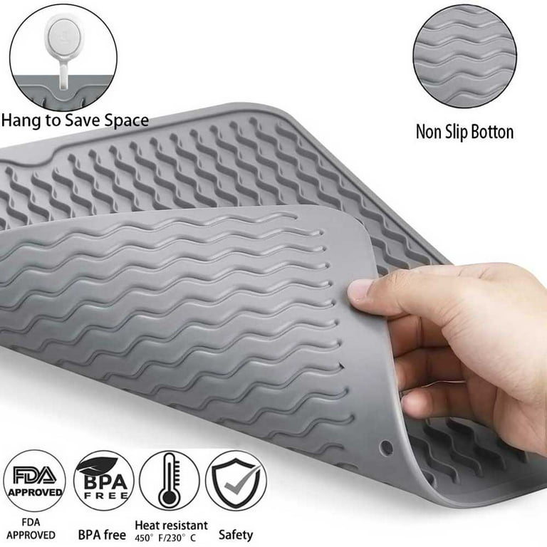 LIMNUO Silicone Dish Drying Mat Easy Clean Dishwasher,Non-Slip (M(16×12),  Gray) 