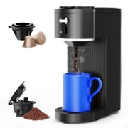Auseo Single Serve Coffee Maker for Capsules & Grounds, 5 Brew Sizes (6-14 Oz), Adjustable Height, Compact Design, Fast & Easy Cleaning, Perfect for Home/Office/Travel, Black
