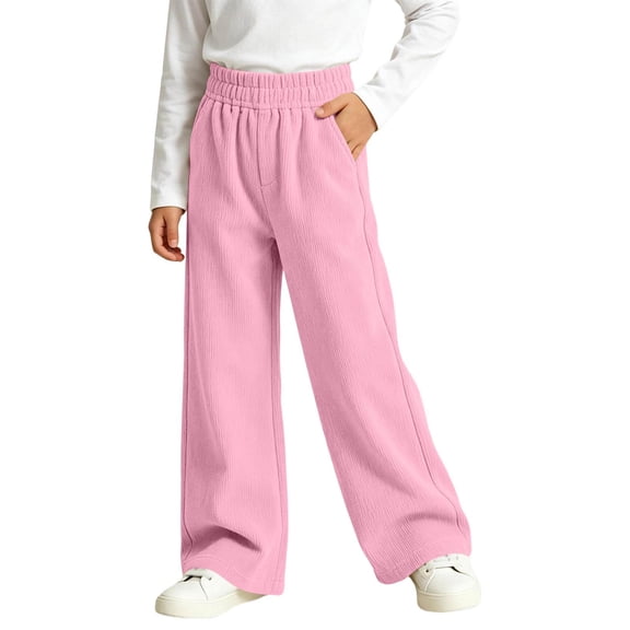 Girls Corduroy Sweatpants with Pockets Casual Elastic Waist Baggy Fall Winter Kids Active Pants Pink 5-14