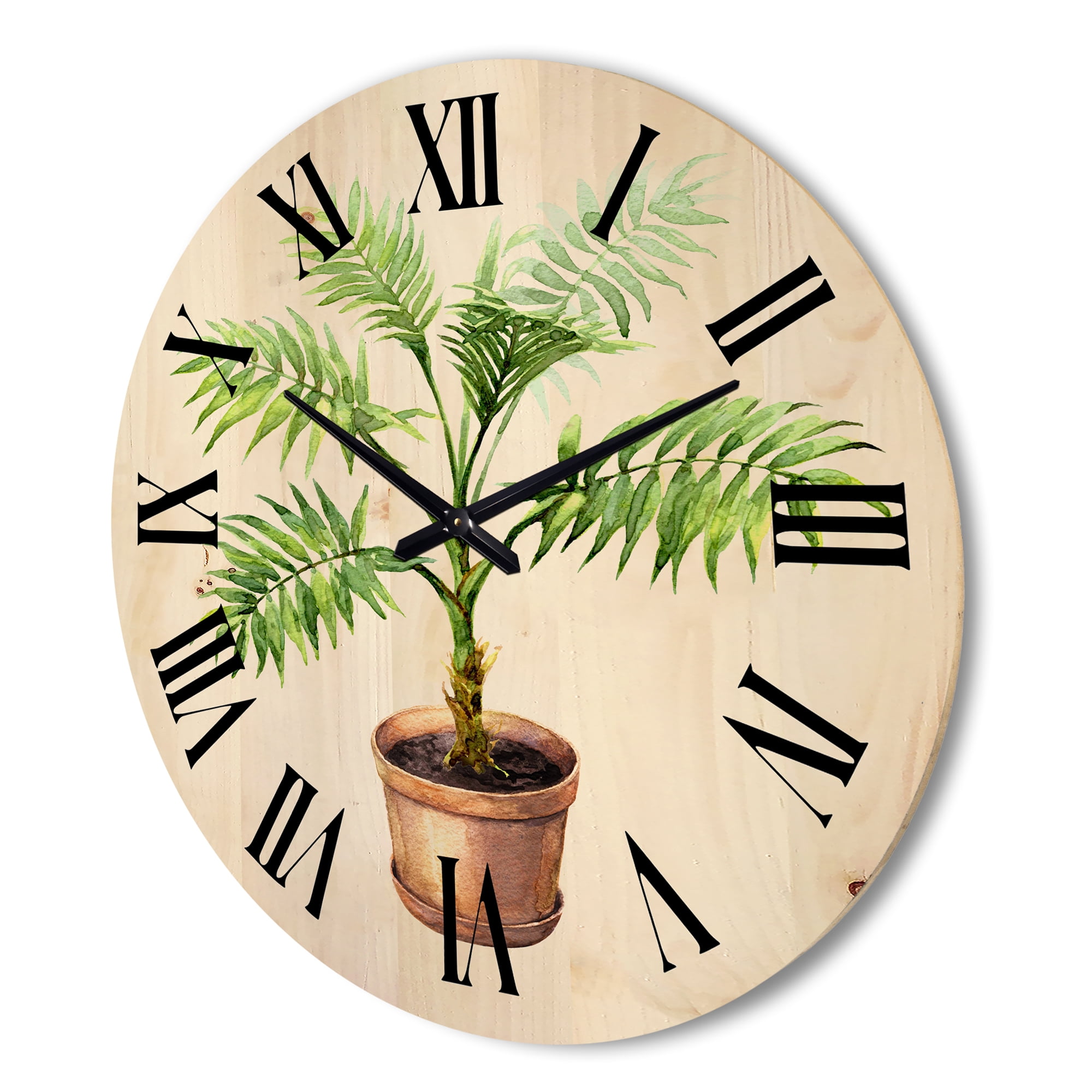 Designart 'Palm Plant In Clay Flowerpot' Traditional Wood Wall Clock