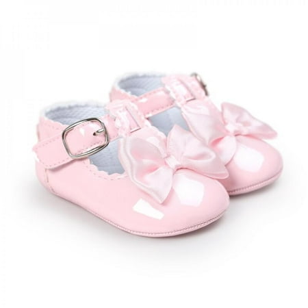

GOODLY Newborn Kids Baby Girl Bow Anti-slip Crib Shoes Soft Sole Sneakers Prewalker 0-18M Pink