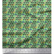 Soimoi Green Cotton Duck Fabric Diamond & Triangle Geometric Print Fabric by the Yard 42 Inch Wide