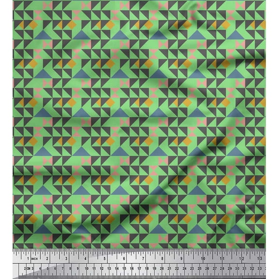 Soimoi Green Cotton Duck Fabric Diamond & Triangle Geometric Print Fabric by the Yard 42 Inch Wide