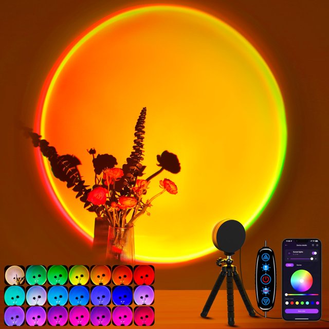 Xebkor Proyector De Lámpara De Puesta De Sol, Lámpara De Proyección Led Que Cambia Multicolor, Botón De Interruptor Y Control De Aplicación, Rotación De 360 Grados, Lámpara De Luz Solar Para Dormito