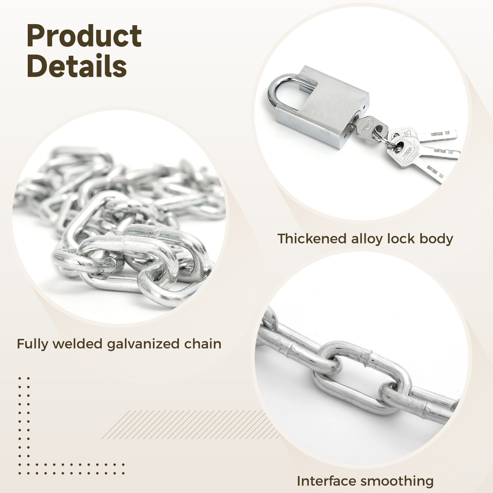 2 Sets Security Chain Lock, Heavy Duty Anti-Theft Lock with Anti-Cut Padlock, 3.3 ft / 1 m Galvanized Chain, 8 Keys, Motorcycle Lock, Bike Lock
