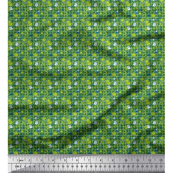 Soimoi Green Heavy Satin Fabric Study Theme Art & Craft Print Fabric by the Yard 54 Inch Wide