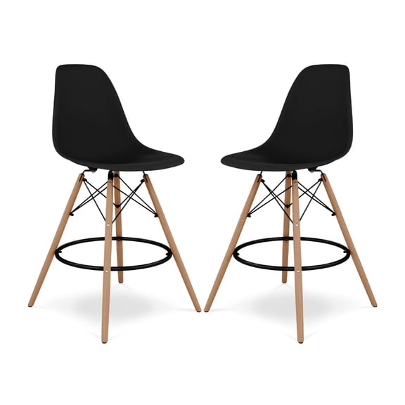 Pemberly Row 28" Plastic and Wood Counter Stools in Black (Set of 2)