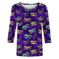 thumbnail image 5 of Cavosen Mardi Gras Womens Blouses Three Quarter Length Sleeves Holiday Carnival Round Neck Tops Mask Graphic Print Blouse Festival Novelty Shirts Casual Workout T-Shirts Purple 2XL, 5 of 5