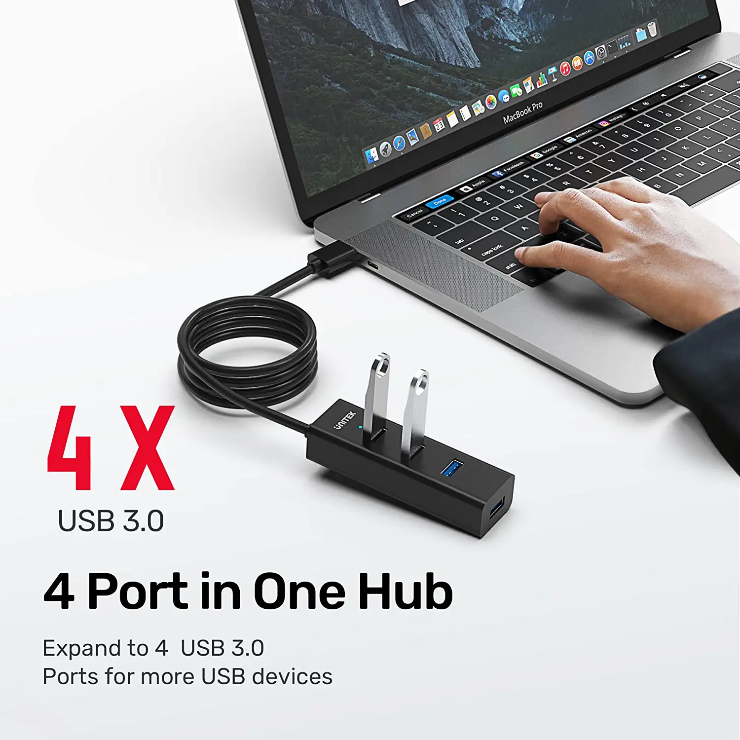 Unitek 4-Port USB 3.0 Hub, 4 Ft Long Cable USB Extension Multiple Port Splitter with Micro USB Charging Port Compatible for Windows PC, Laptop,Flash Drive,Wireless Mouse Keyboard (Support Charging) - image 2 of 7