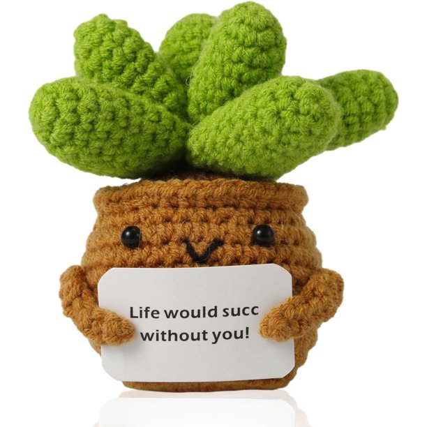Plantas en macetas de ganchillo, plantas en macetas de punto creativas, mini suculentas lindas y positivas emocionalmente, adornos de muñecas de papa de vida positiva, regalos para adultos, niños, ami