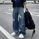 thumbnail image 2 of Pantalones vaqueros rectos rotos con agujeros y bolsillos rasgados para hombre, ropa para hombre, años 2000, baratos, de alta calidad, tallas XS, 2 of 5