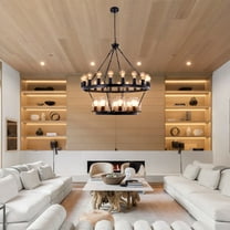 28-Light 2 Tier Black Wagon Wheel Chandelier, 31.5" Large Chandeliers for High Ceilings, Farmhouse Chandeliers for Dinning Room Living Room Kitchen Island Foyer