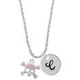 thumbnail image 1 of Delight Jewelry Silvertone Skull and Crossbones with Pink Crystals Silvertone Script Initial Disc - C - Charm Necklace, 20"+3", 1 of 4