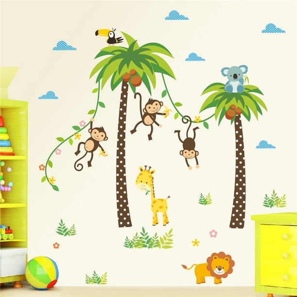 Vinil Decorativo Infantil Palmeras Y Animales De La Selva Dara Baby Syene VinDe053