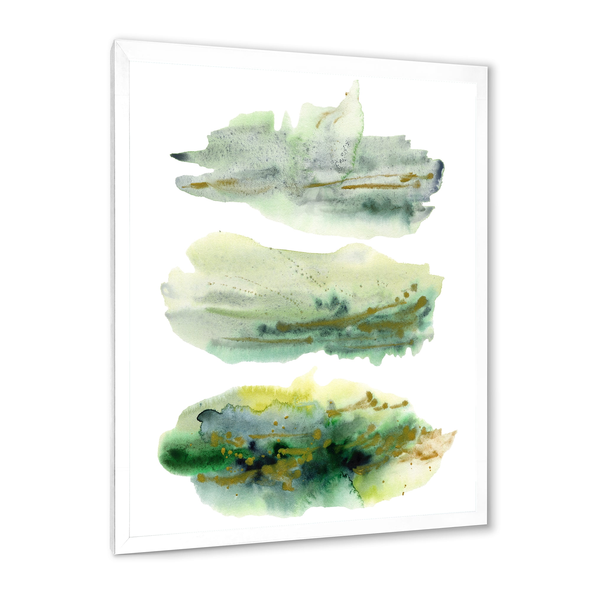 Designart 'Golden Green Abstract Clouds II' Modern Framed Art Print
