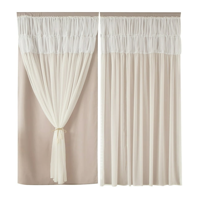 Curtain Short Length Cold Curtains 2 Panels Home Curtains Layered Solid Plain Panels And Sheer Sheer Curtains Window Curtain Panels 39"" Wide Curtains for Windows 66 to 120 Curtains Rose