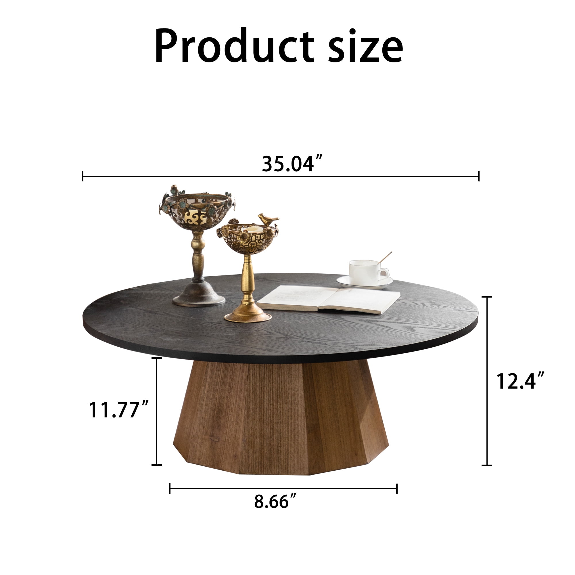 Leumius Round Coffee Table Sturdy Pedestal Wooden Tea Table for Living Room Apartment Easy to Assemble Black 1