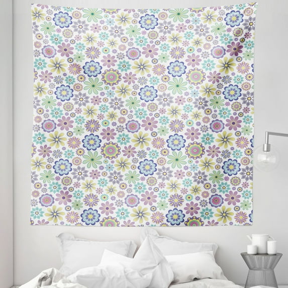 Pastel Tapestry, Ornate Different Kinds of Flowers Colorful Flourish Vintage Field Meadow Yard, Fabric Wall Hanging Decor for Bedroom Living Room Dorm, 5 Sizes, Multicolor, by Ambesonne