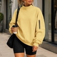thumbnail image 2 of Evdexr Womens Sweatshirts Side Zip Pocket Long Sleeve Sweaters Oversized Mock Neck Loose Fit Tops Travel Comfortable Sweatshirt Yellow 2XL, 2 of 8