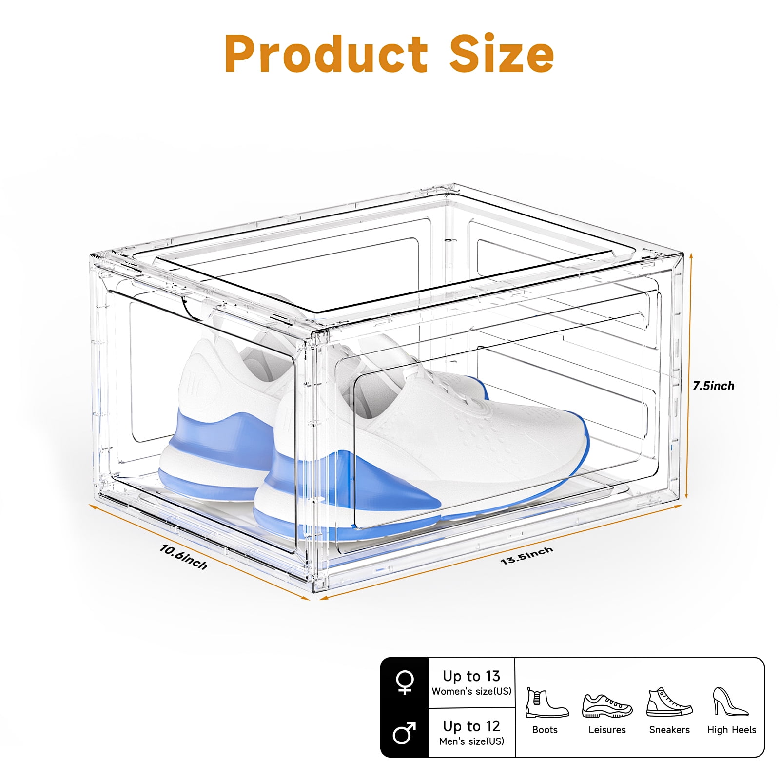 FDDAI Clear Shoe Storage Boxes Stackable 6 Pack – Large Plastic Shoe Organizer with Magnetic Door for Closet Rack Display – Sneaker Containers Storage Bin Organizer for Bedroom Entryway Under Bed