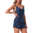 thumbnail image 4 of INSPIRE CHIC Women's Pajama Sets Satin Curved Crisscross Back Cami Spaghetti Strap Cowl Neck Silky Split Shorts Set S Navy, 4 of 6