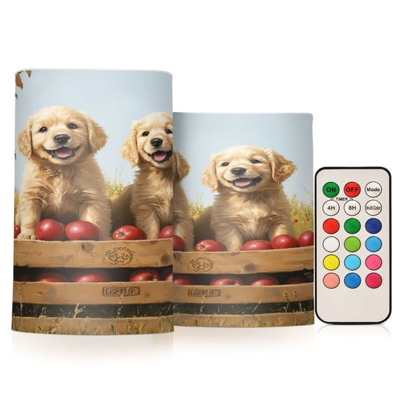 BZSMCE Flameless Candles LED Lights Two Puppies in Orchard Creativity Battery Candles