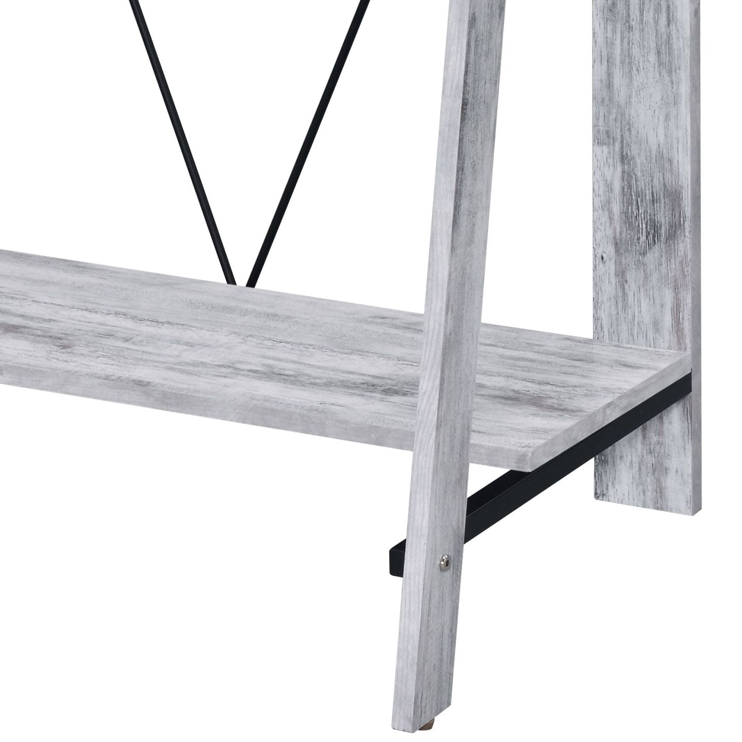 Writing Desk with Upper and Bottom Shelves, Rectangular Computer Desk for Home Office, 35.5 in High, Metal V-Shaped Backing
