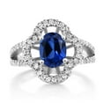 thumbnail image 2 of Gem Stone King 1.97 Ct Oval Blue Created Sapphire 925 Sterling Silver Art-Deco Ring (Size 8), 2 of 4